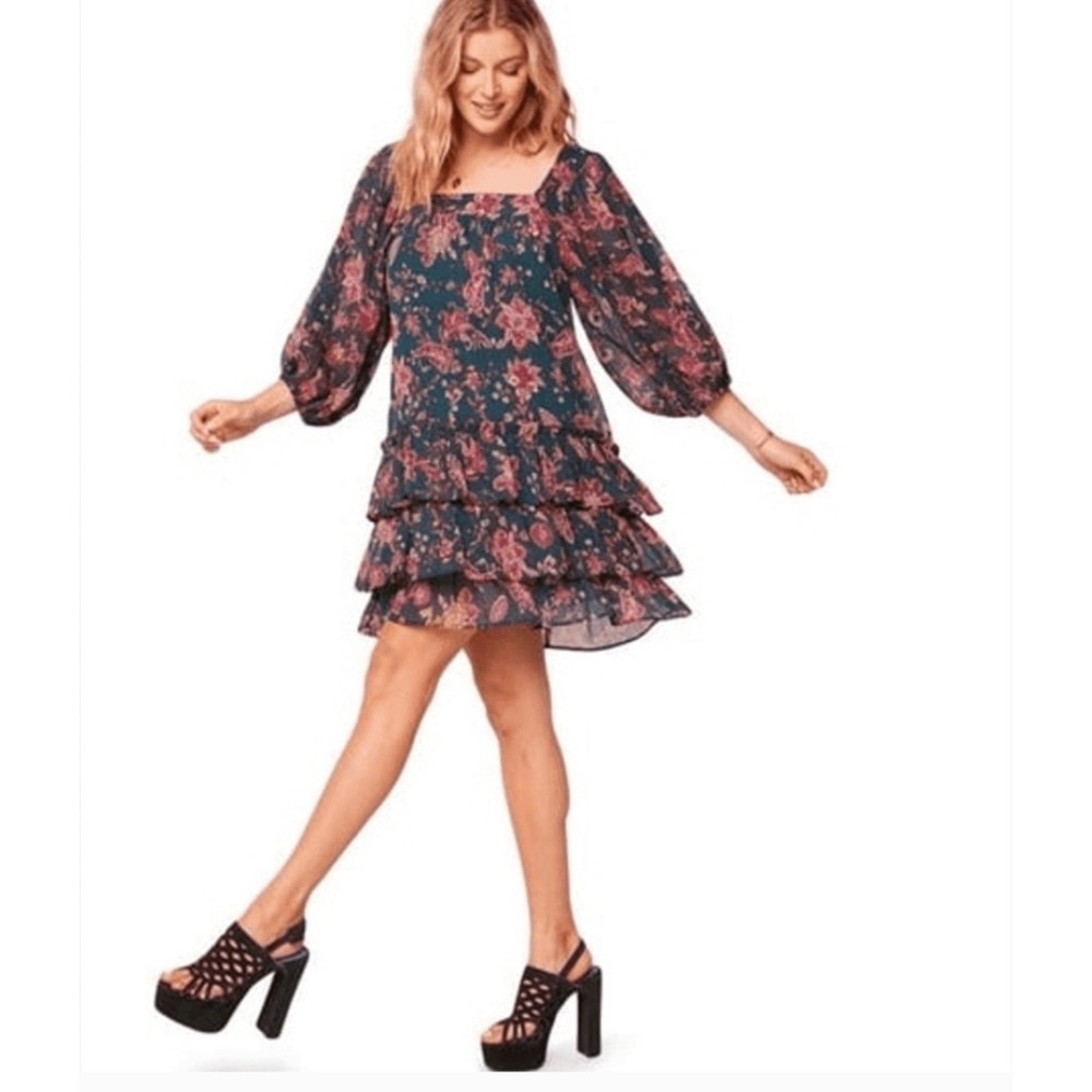 NWT Band of the Free Womens Mandy Mini Dress Size M Green Paisley Sheer Tiered - Picture 2 of 9